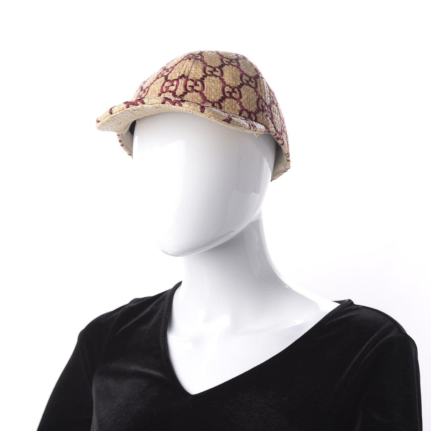Raffia GG Monogram Elaphe Embroidered Aisha Baseball Hat L Ivory Bordeaux