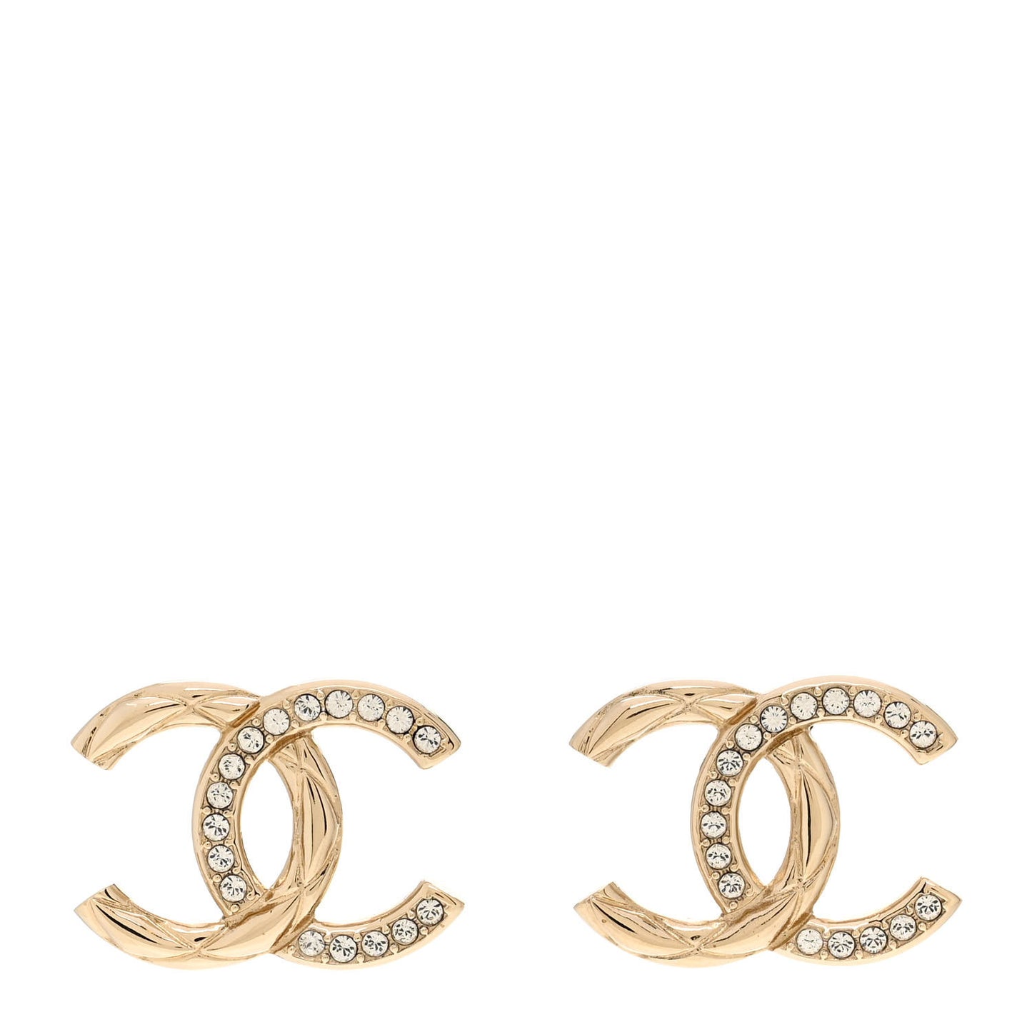 Crystal Glitter Quilted CC Earrings Light Gold