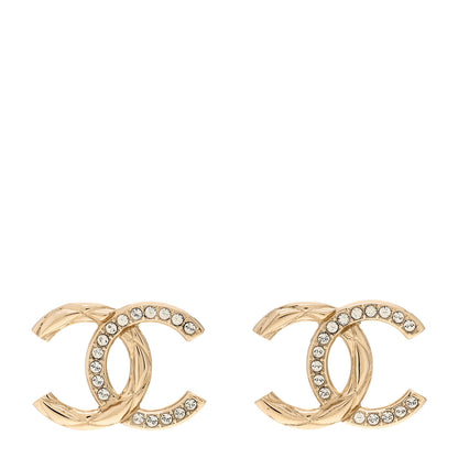 Chanel Crystal Glitter Quilted CC Earrings Light Gold 1 of 4