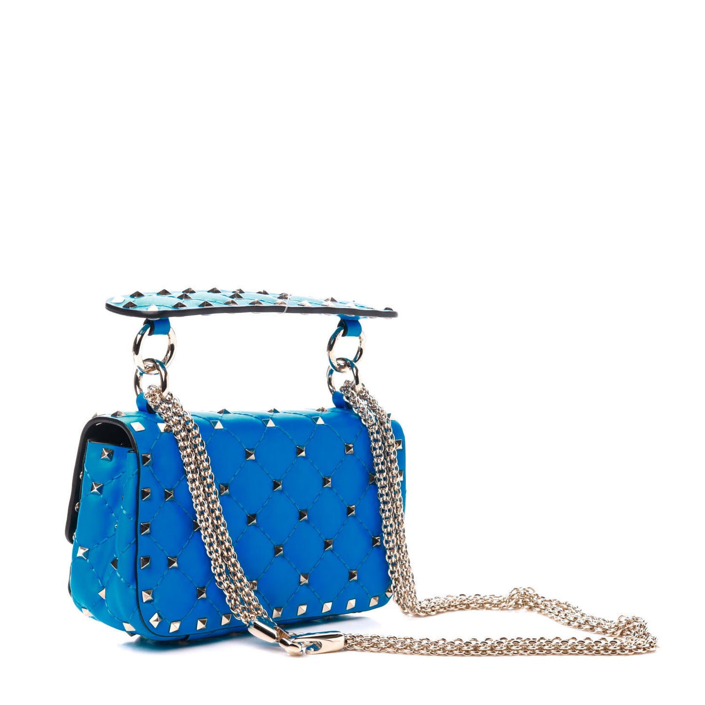Calfskin Mini Rockstud Spike Shoulder Bag Blue Fluo