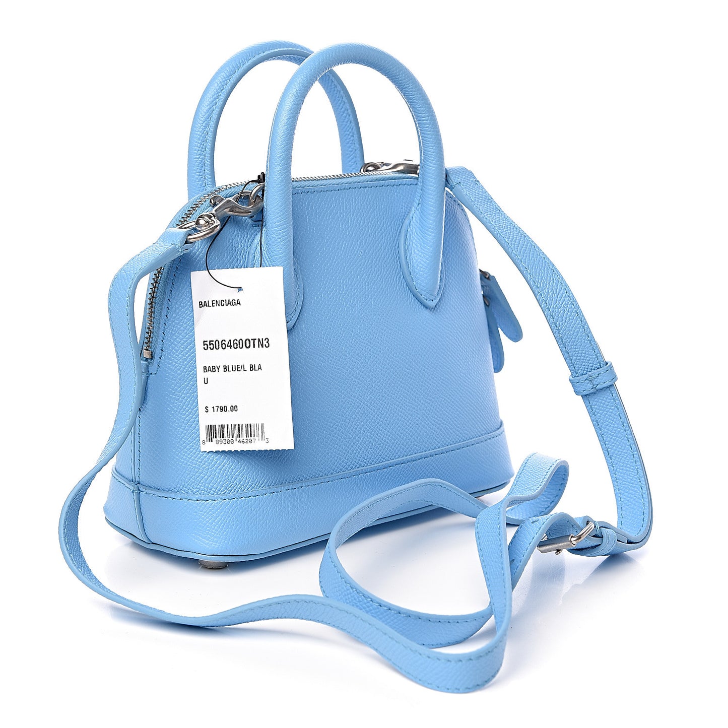 Signature Grained Calfskin Logo XXS Ville Top Handle Bag Baby Blue Black