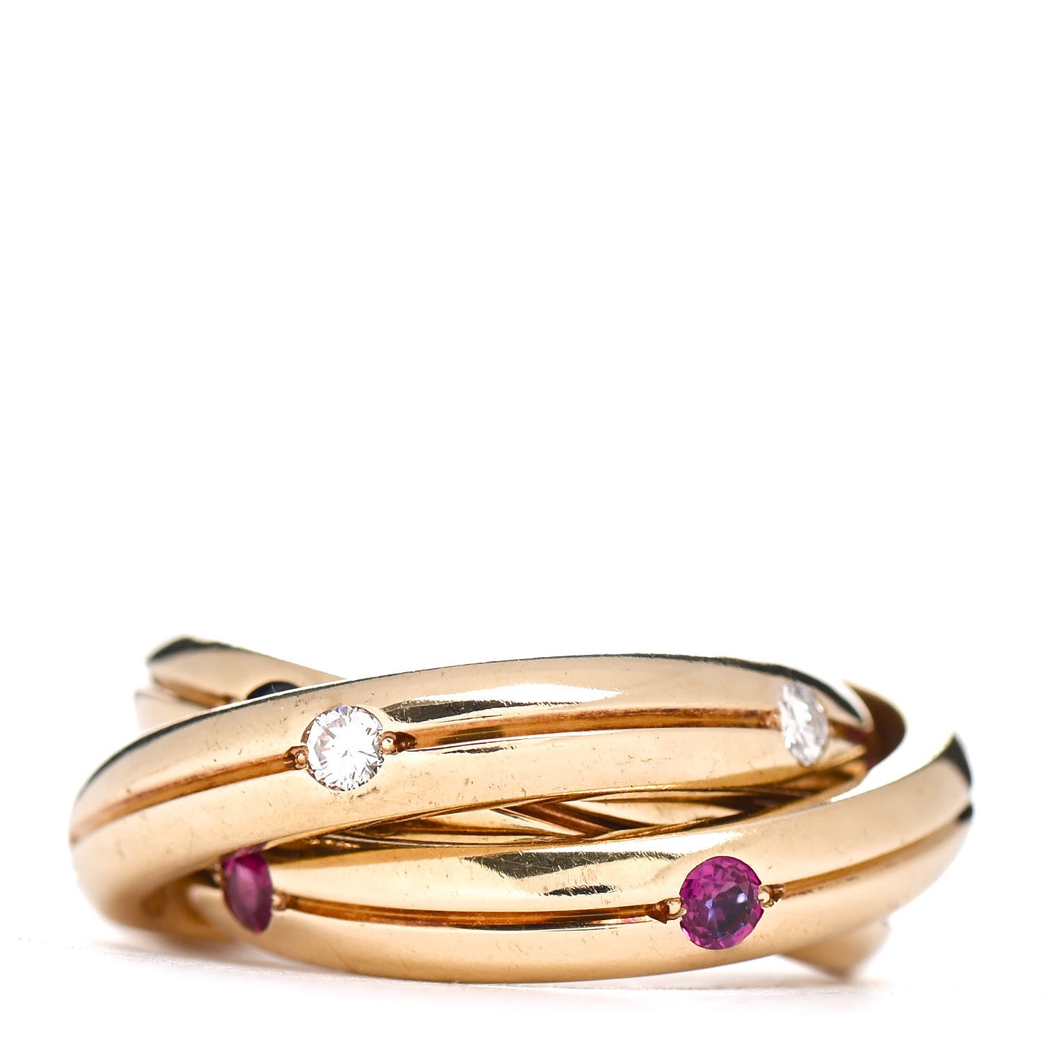 Cartier 18K Yellow Gold Diamond Sapphire Ruby Constellation Trinity Ring 50 5.25 3 of 4