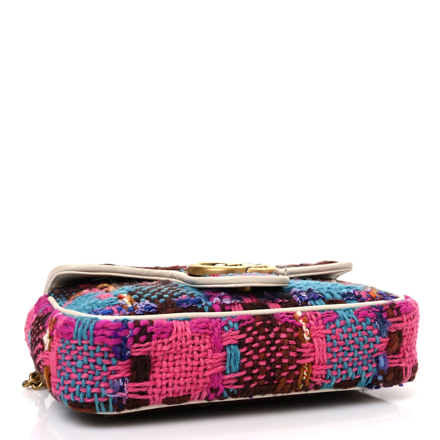 Tweed Calfskin Spicy Check Super Mini GG Marmont Shoulder Bag Pink Multicolor Mystic White
