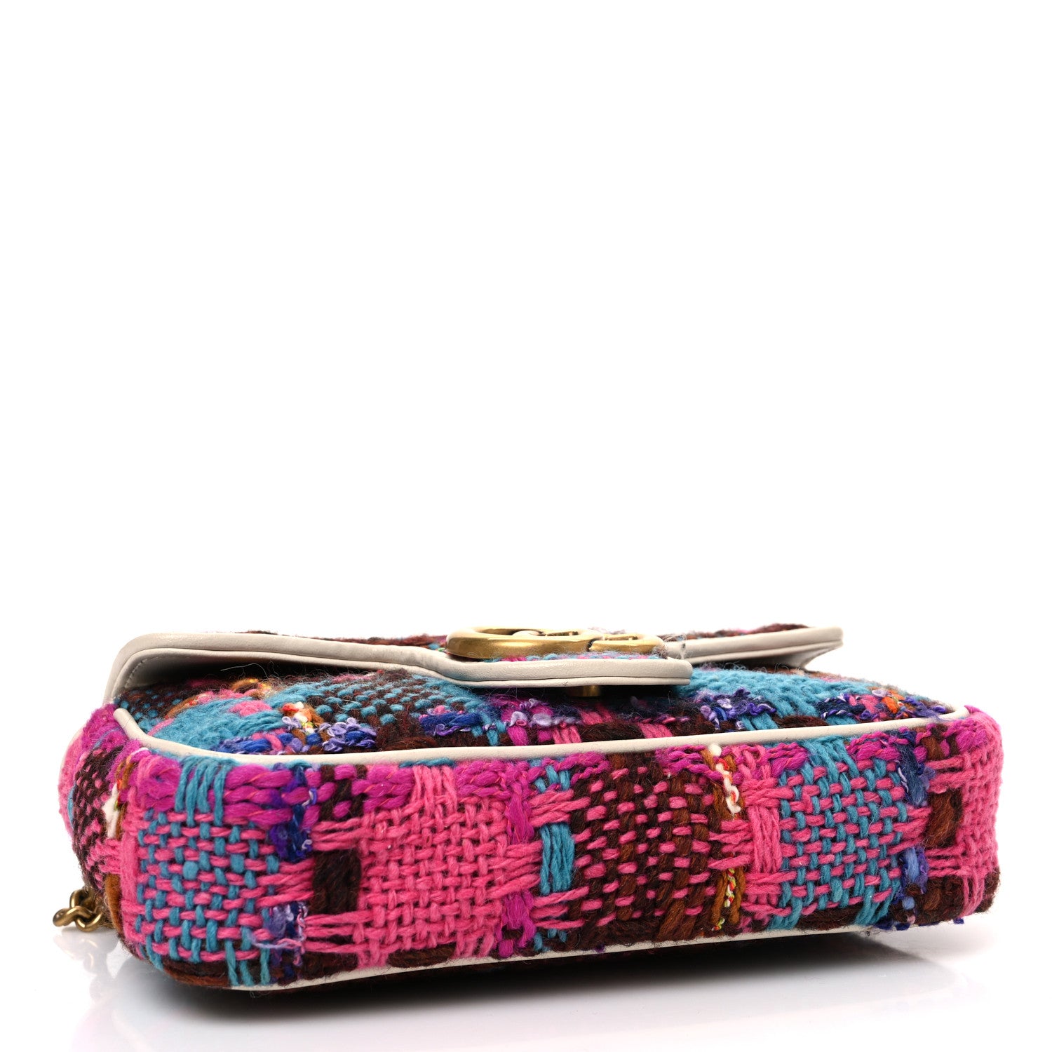 Gucci Tweed Calfskin Spicy Check Super Mini GG Marmont Shoulder Bag Pink Multicolor Mystic White 4 of 12