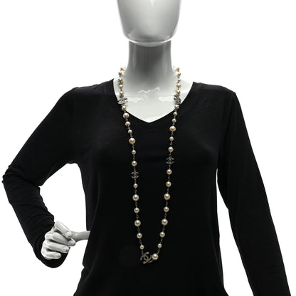 Chanel Crystal Pearl CC Long Necklace Silver 2 of 4
