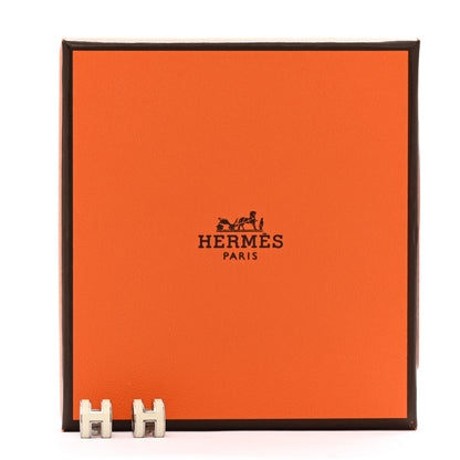 Hermes Palladium Lacquered Mini Pop H Earrings White 6 of 6