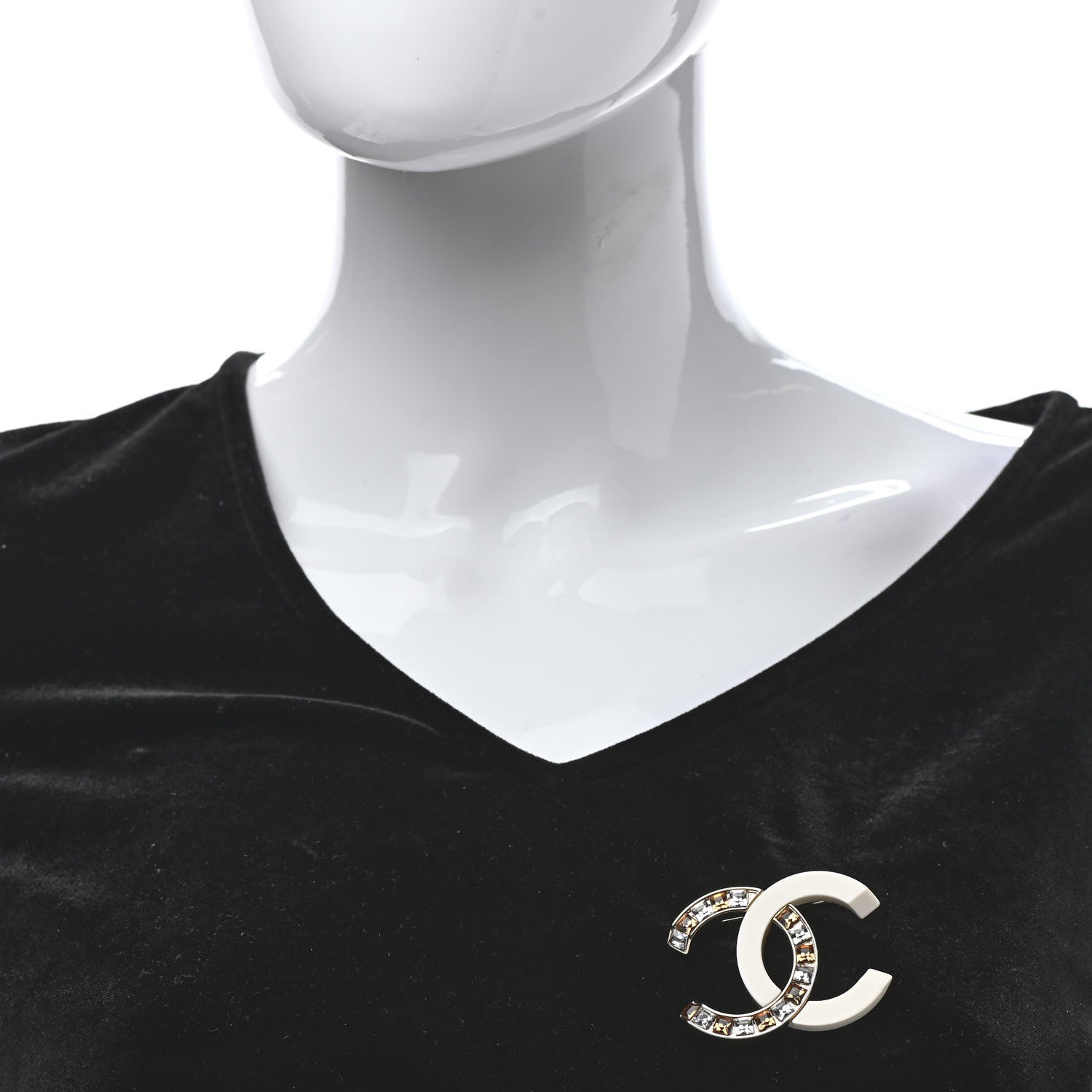 Chanel Resin Crystal Baguette CC Brooch Gold White 2 of 5