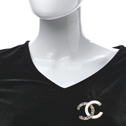 Chanel Resin Crystal Baguette CC Brooch Gold White 2 of 5