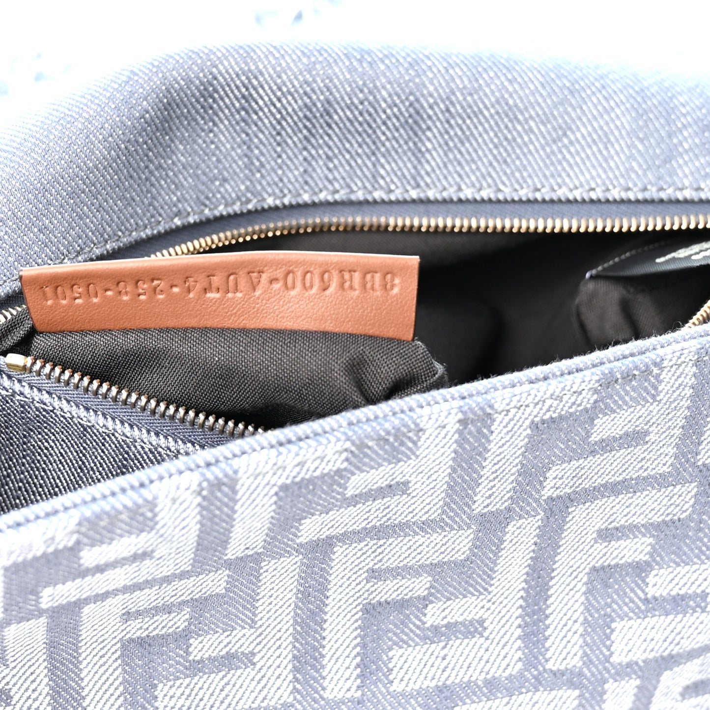 Denim Vitello King Fringe FF Embroidered Baguette Denim Myrtle Dark Nut