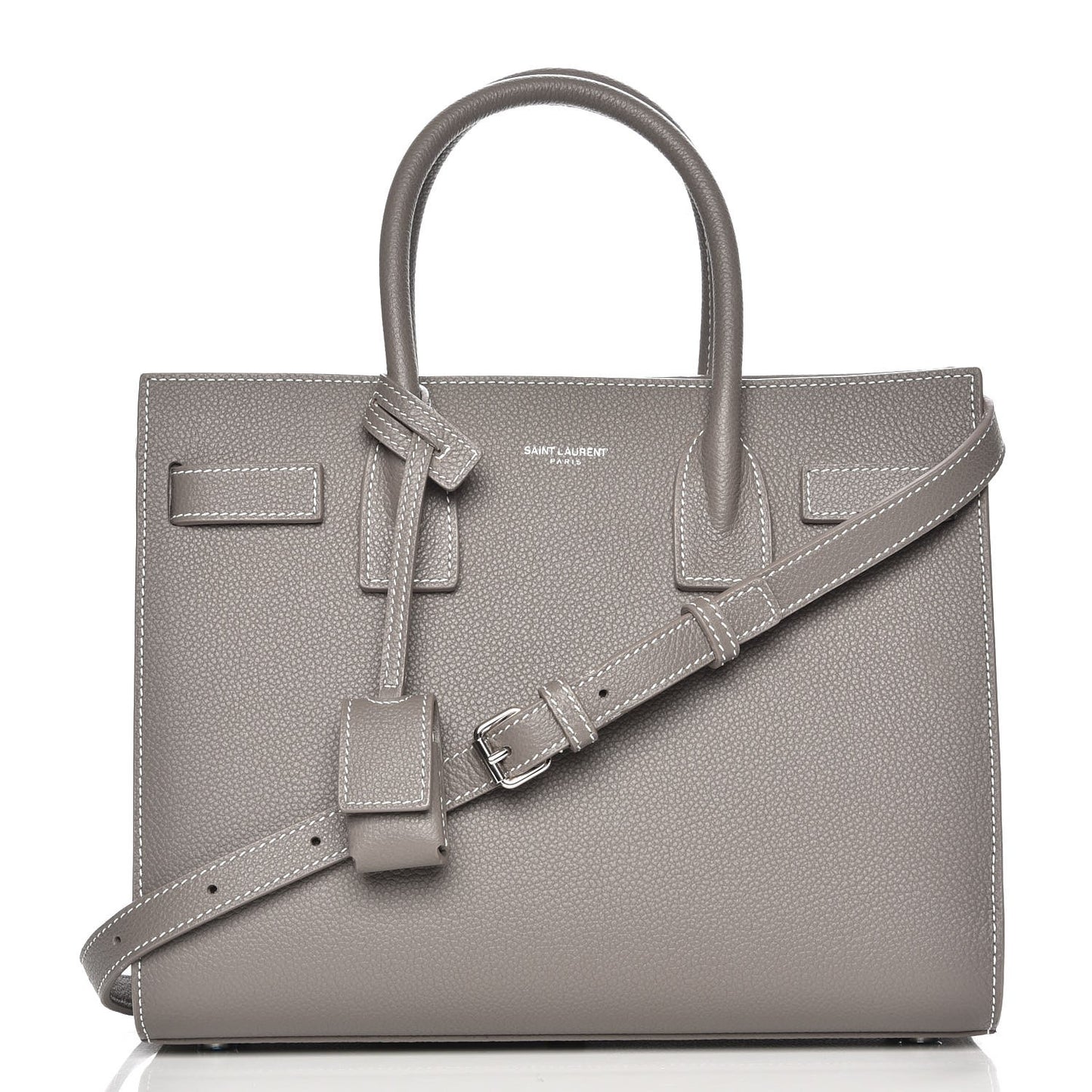 Grained Calfskin Topstich Baby Sac De Jour Grey