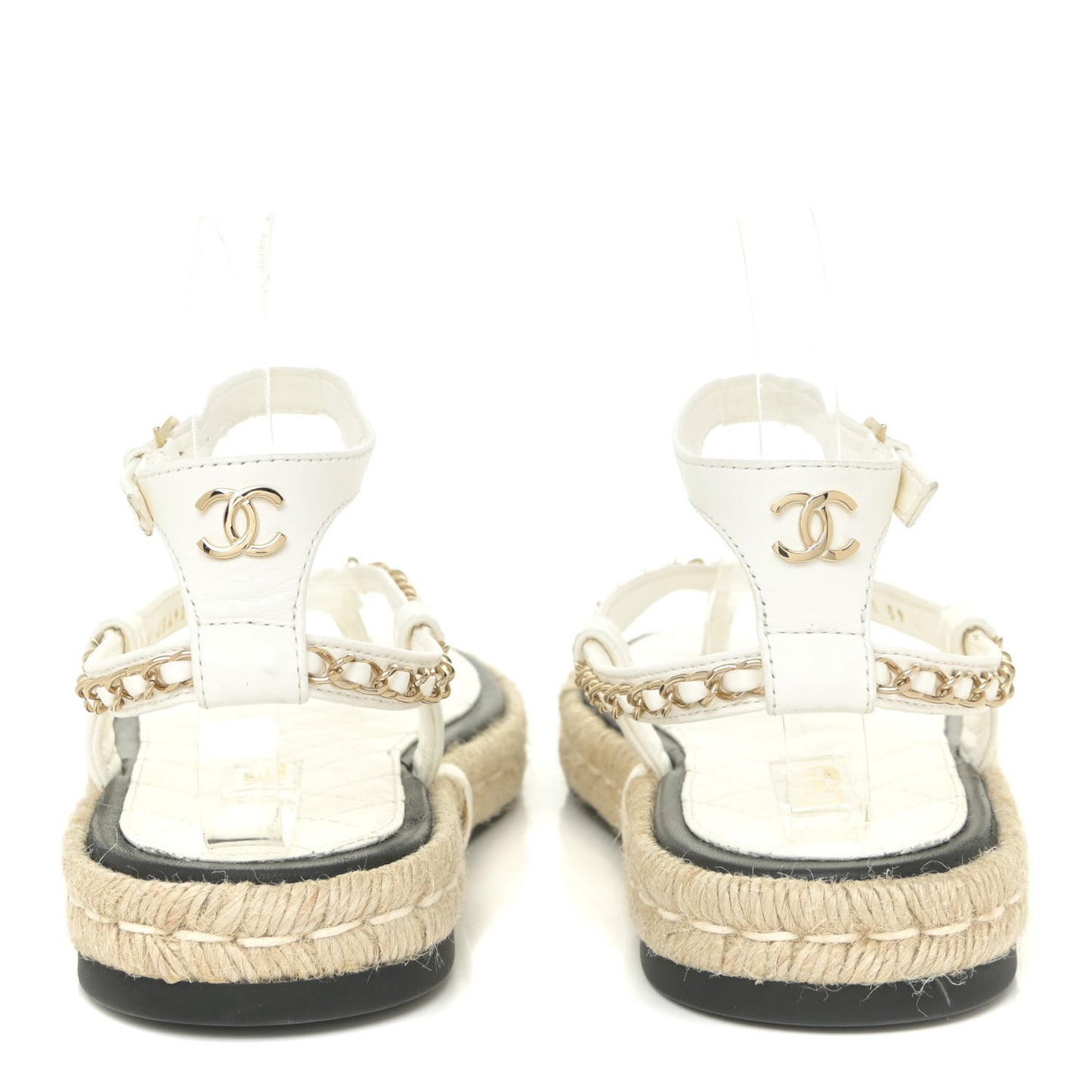 Lambskin Chain CC Thong Espadrille Sandals 39 White