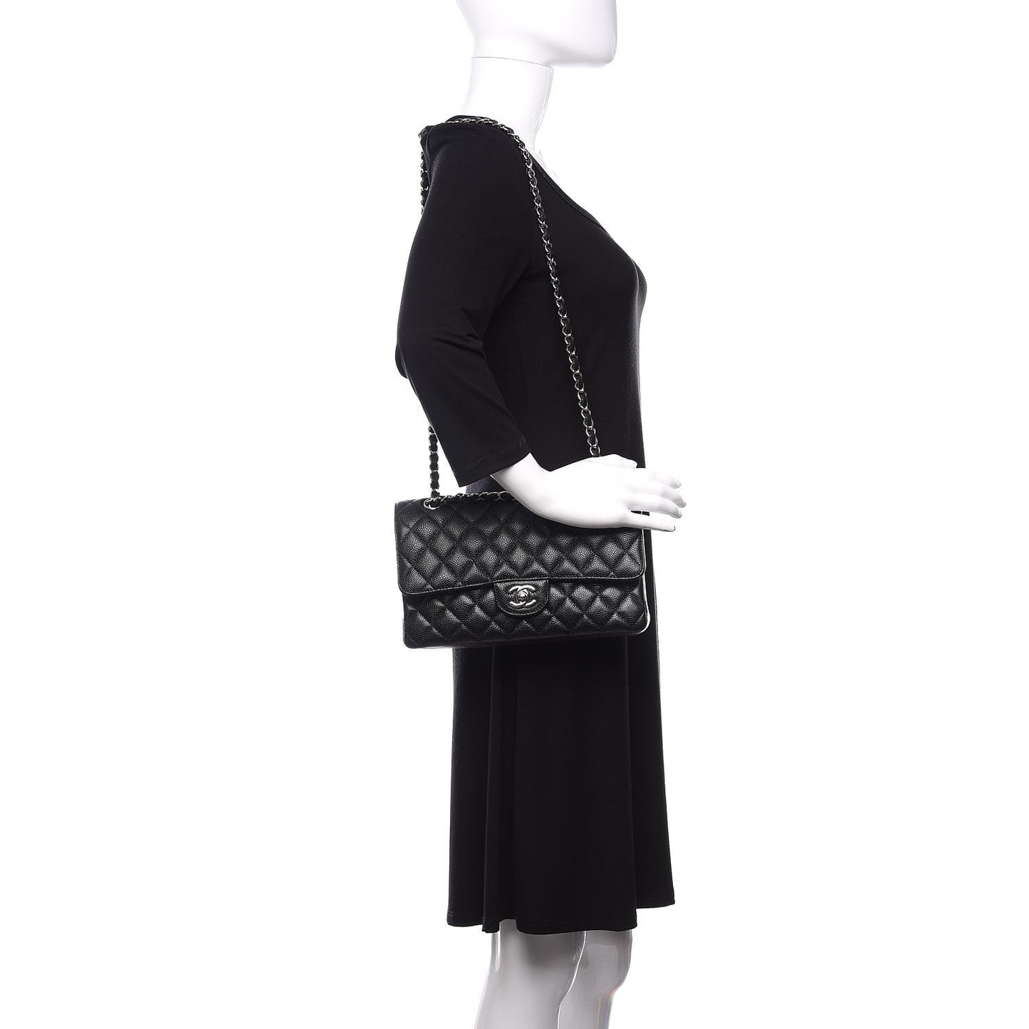 Caviar Quilted Medium Double Flap Black