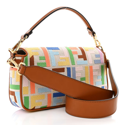 Fendi Kuban Canvas Vitello King FF Embroidered Baguette Grezzo Multicolor 3 of 12