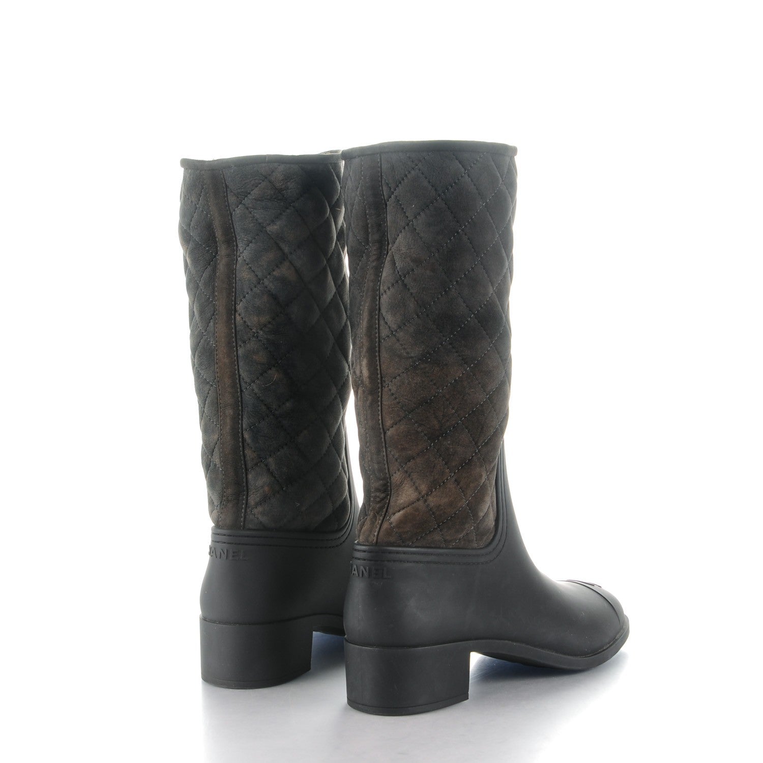 Chanel Rubber Shearling Quilted Tall Boots 39 Black Grey 4 of 6