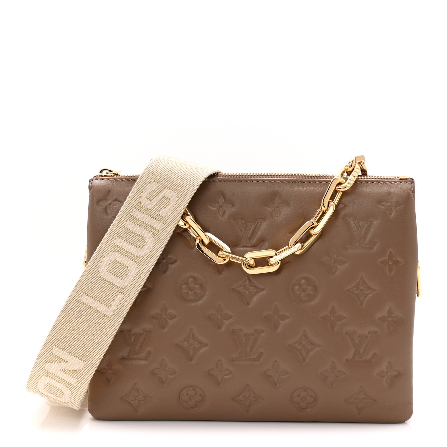 Louis Vuitton Lambskin Embossed Monogram Coussin PM Taupe 1778490