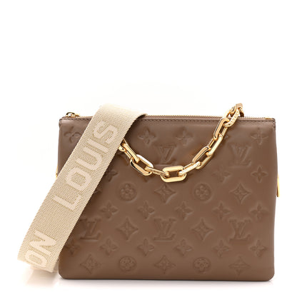 Louis Vuitton Lambskin Embossed Monogram Coussin PM Taupe 1 of 9