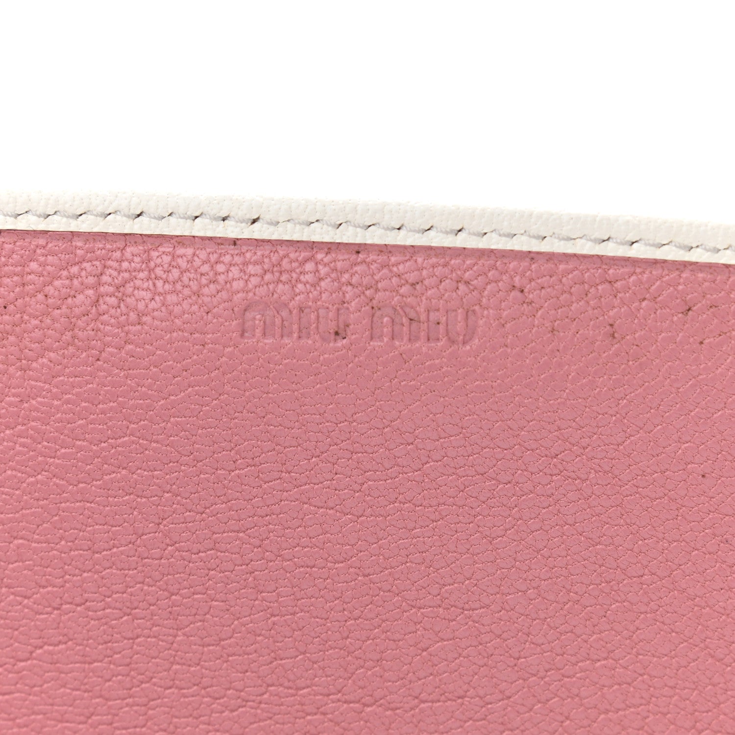 Miu Miu Goatskin Madras Bi-Color Wallet On Chain White Pink 6 of 12