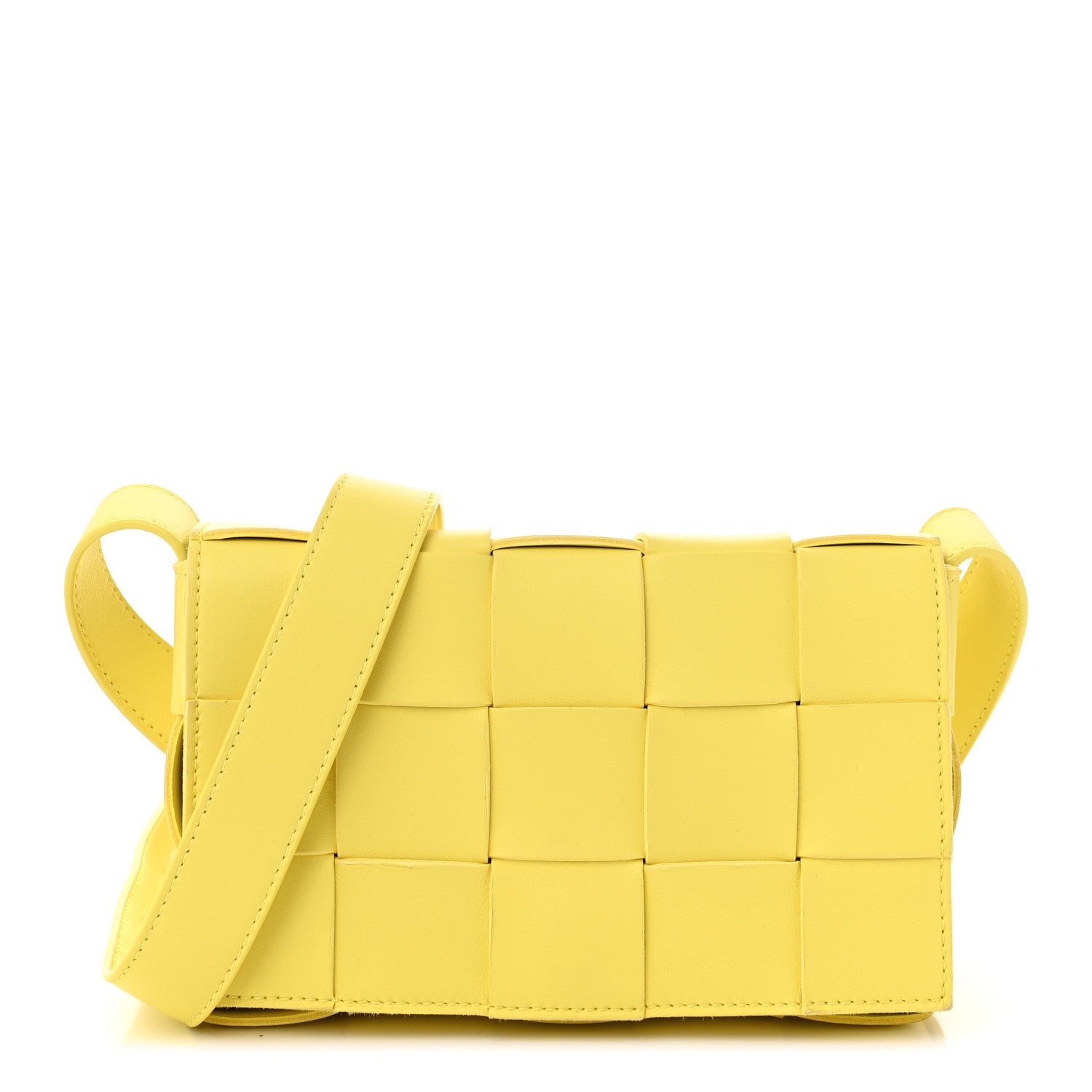 Bottega Veneta Lambskin Maxi Intrecciato Small Cassette Crossbody Bag Lemonade 1 of 10