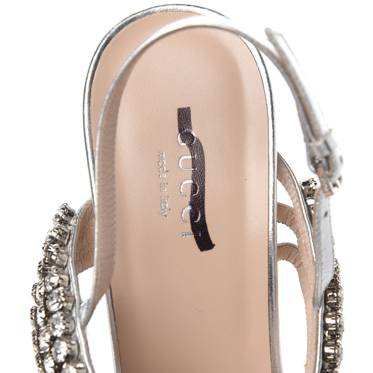 Gucci Nappa Silk Crystal Bertie High Heel Sandals 38.5 Argento 10 of 12