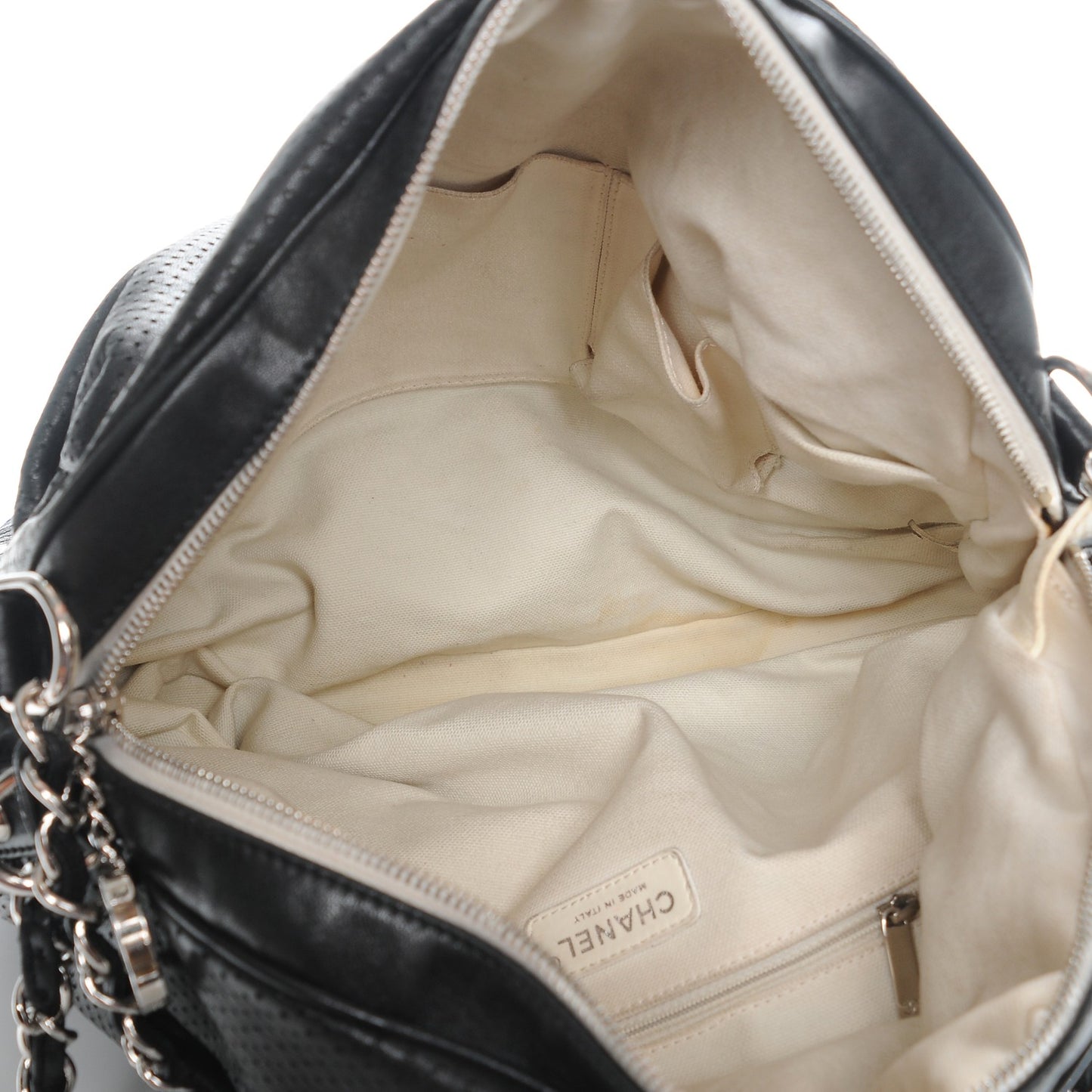 Lambskin Perforated Baseball Spirit Ligne Bag Black