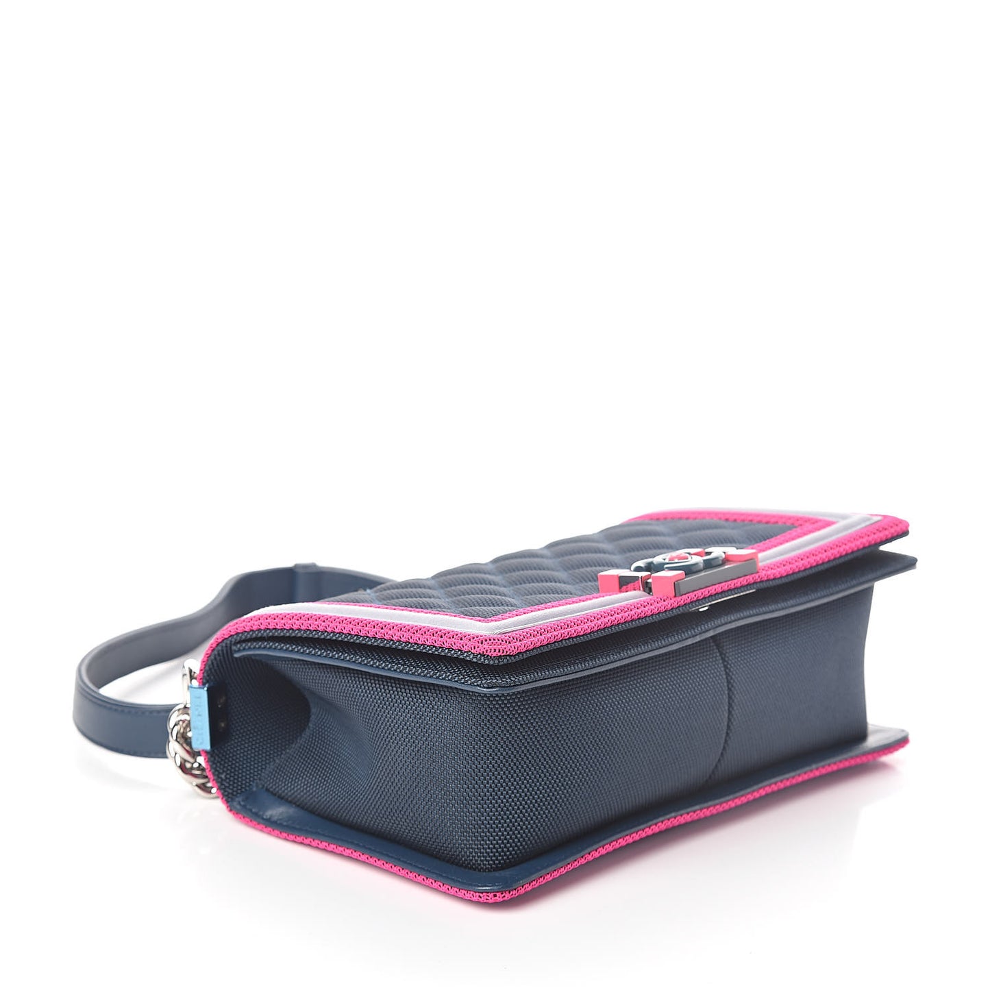 Canvas Quilted Medium Fluo Boy Flap Dark Navy Fuchsia Grey