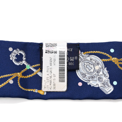 Hermes Silk Les Cles A Pois Twilly Marine Gris Argent 3 of 4