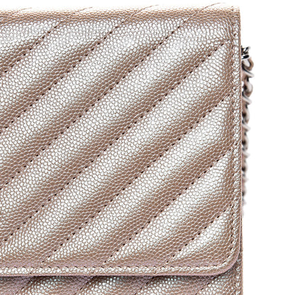 Chanel Metallic Caviar Chevron Quilted Wallet On Chain WOC Light Gold 11 of 14