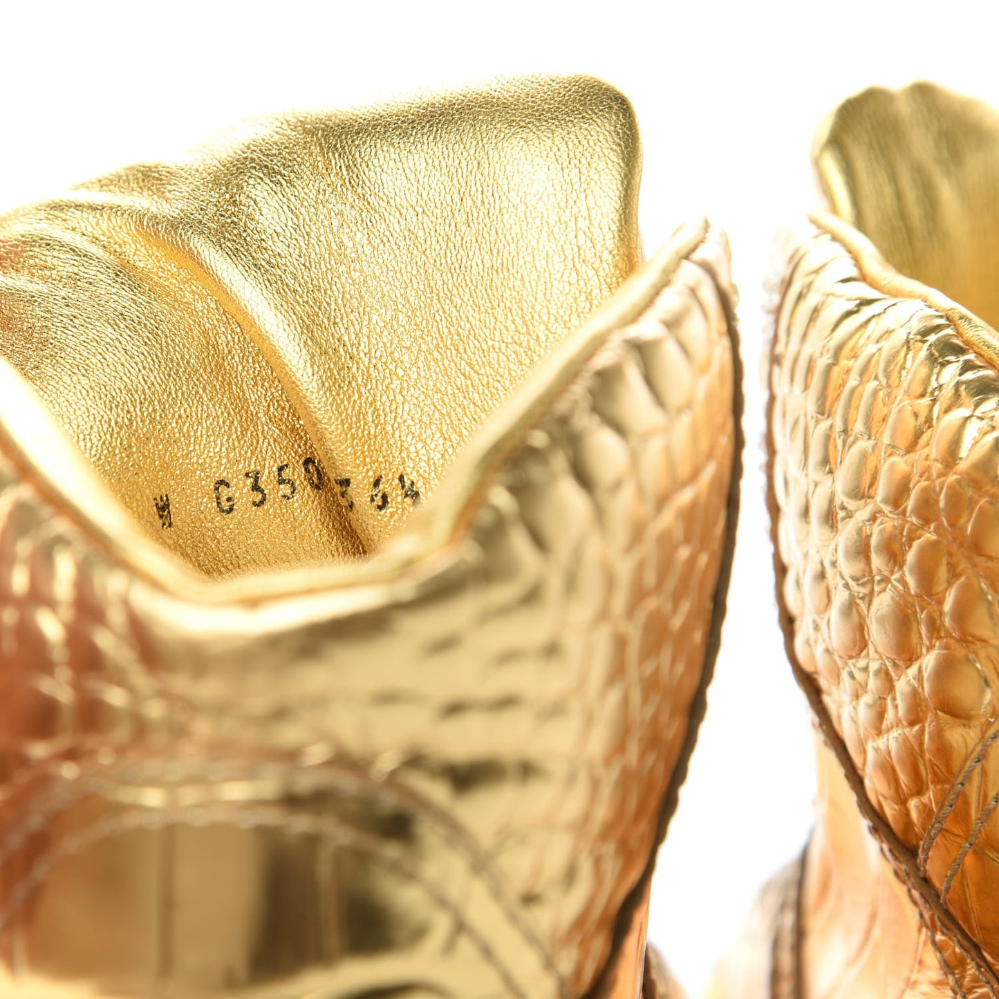 Metallic Calfskin Crocodile Embossed Cocodile High Top Sneakers 36.5 Gold