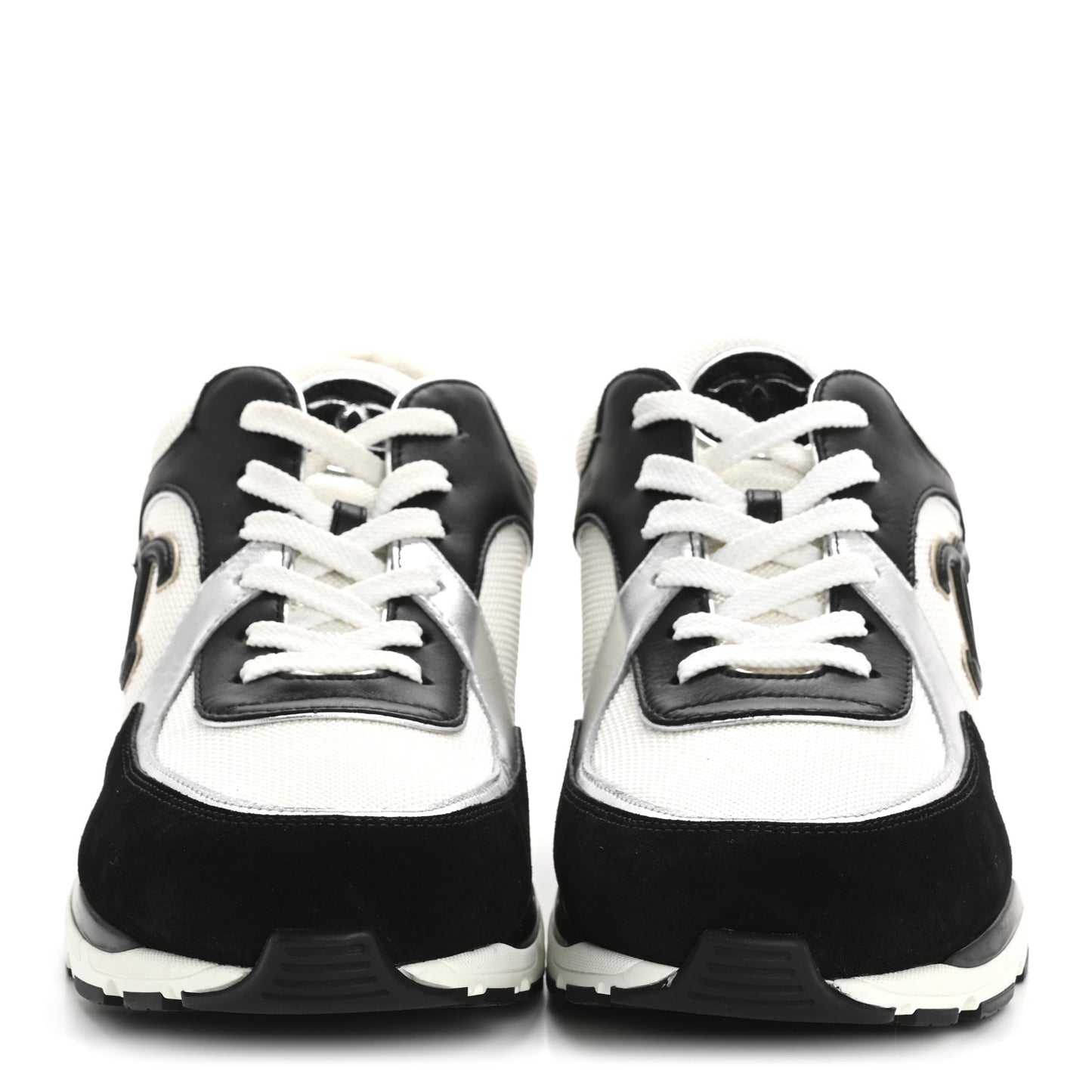 Mesh Suede Calfskin Mens CC Sneakers 45 White Silver Black