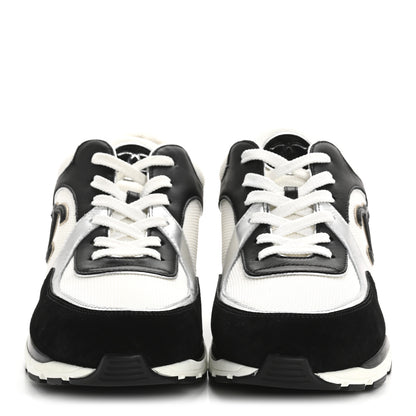Chanel Mesh Suede Calfskin Mens CC Sneakers 45 White Silver Black 3 of 9