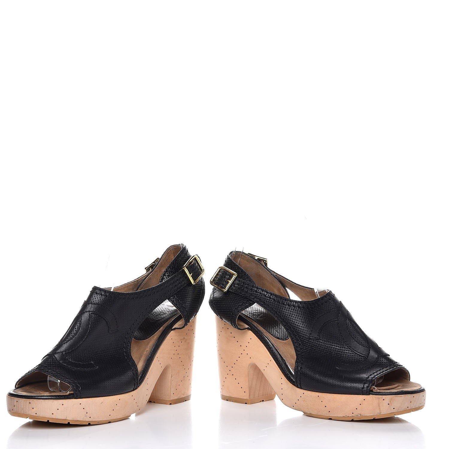 Chanel Lambskin Perforated CC Wood Clogs 37 Black 6 of 11