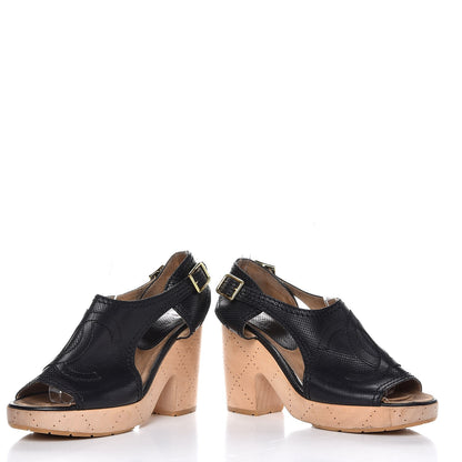 Chanel Lambskin Perforated CC Wood Clogs 37 Black 6 of 11