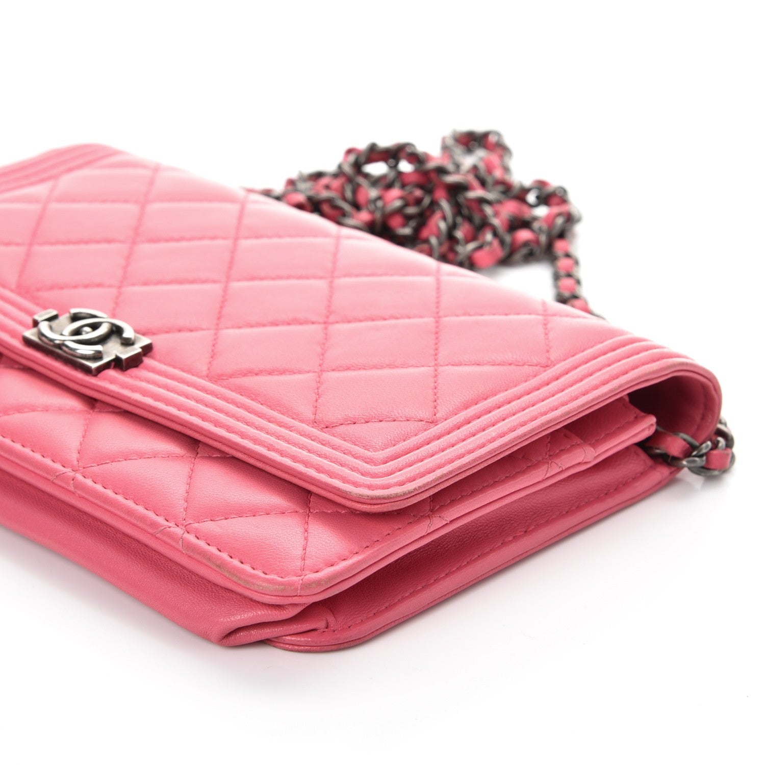 Chanel Lambskin Quilted Boy Wallet On Chain WOC Pink 10 of 14