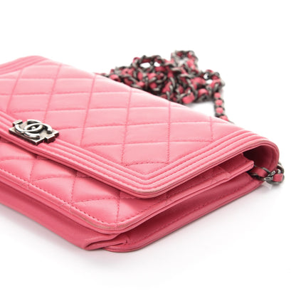 Chanel Lambskin Quilted Boy Wallet On Chain WOC Pink 10 of 14