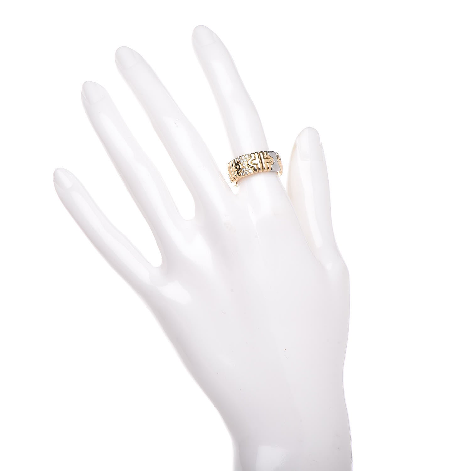 Bulgari Stainless Steel 18K Yellow Gold Diamond Parentesi Ring 50 5.5 2 of 4