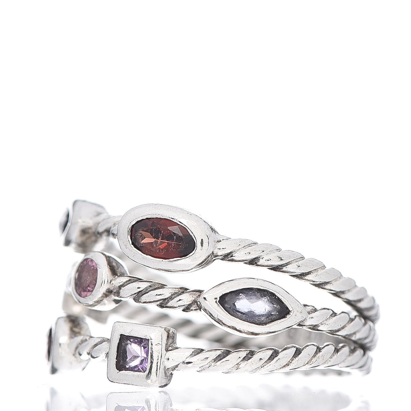 Sterling Silver Iolite Garnet Tourmaline Amethyst Confetti 3 Row Ring 53 6.5