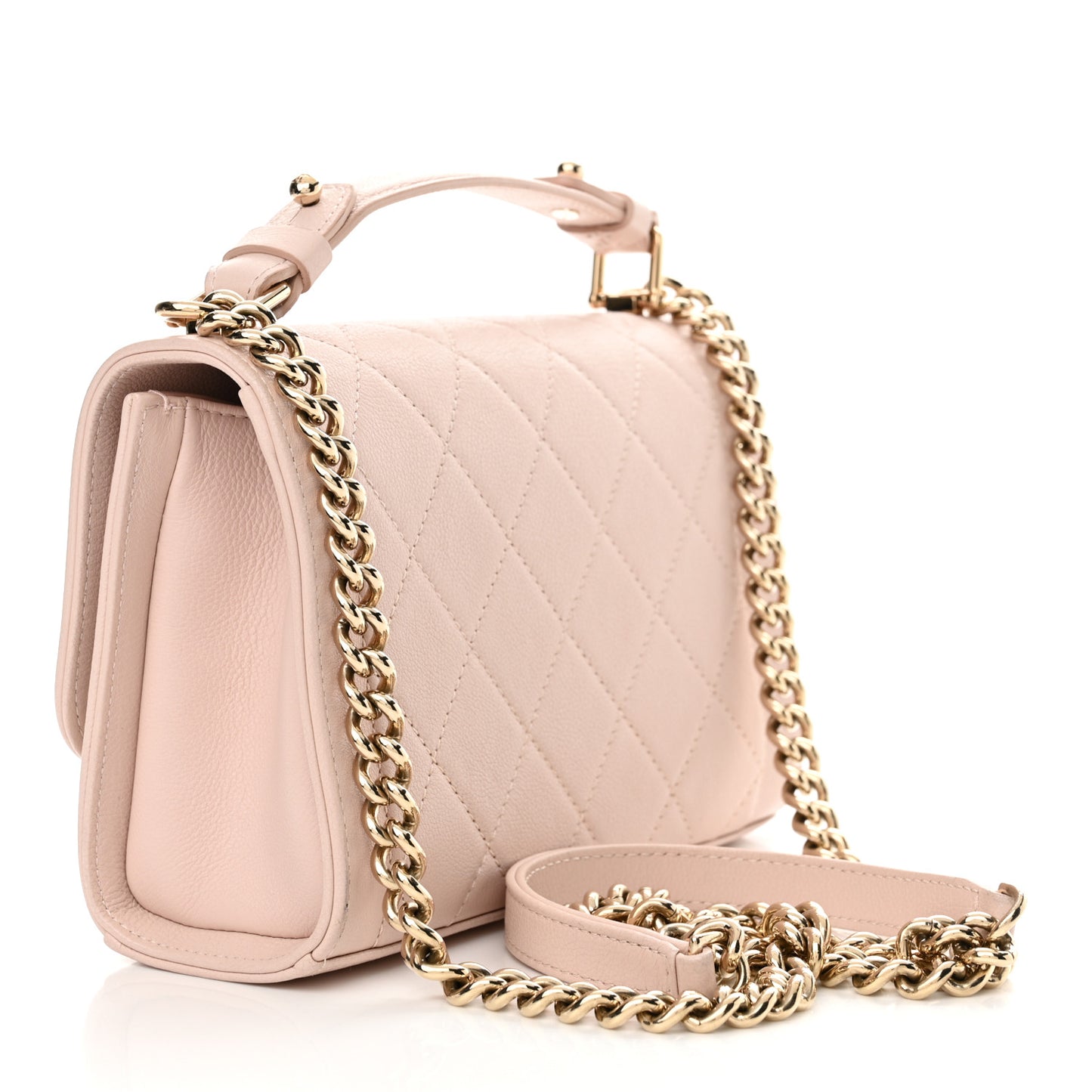 Grained Calfskin Quilted Small Label Click Flap Bag Pink