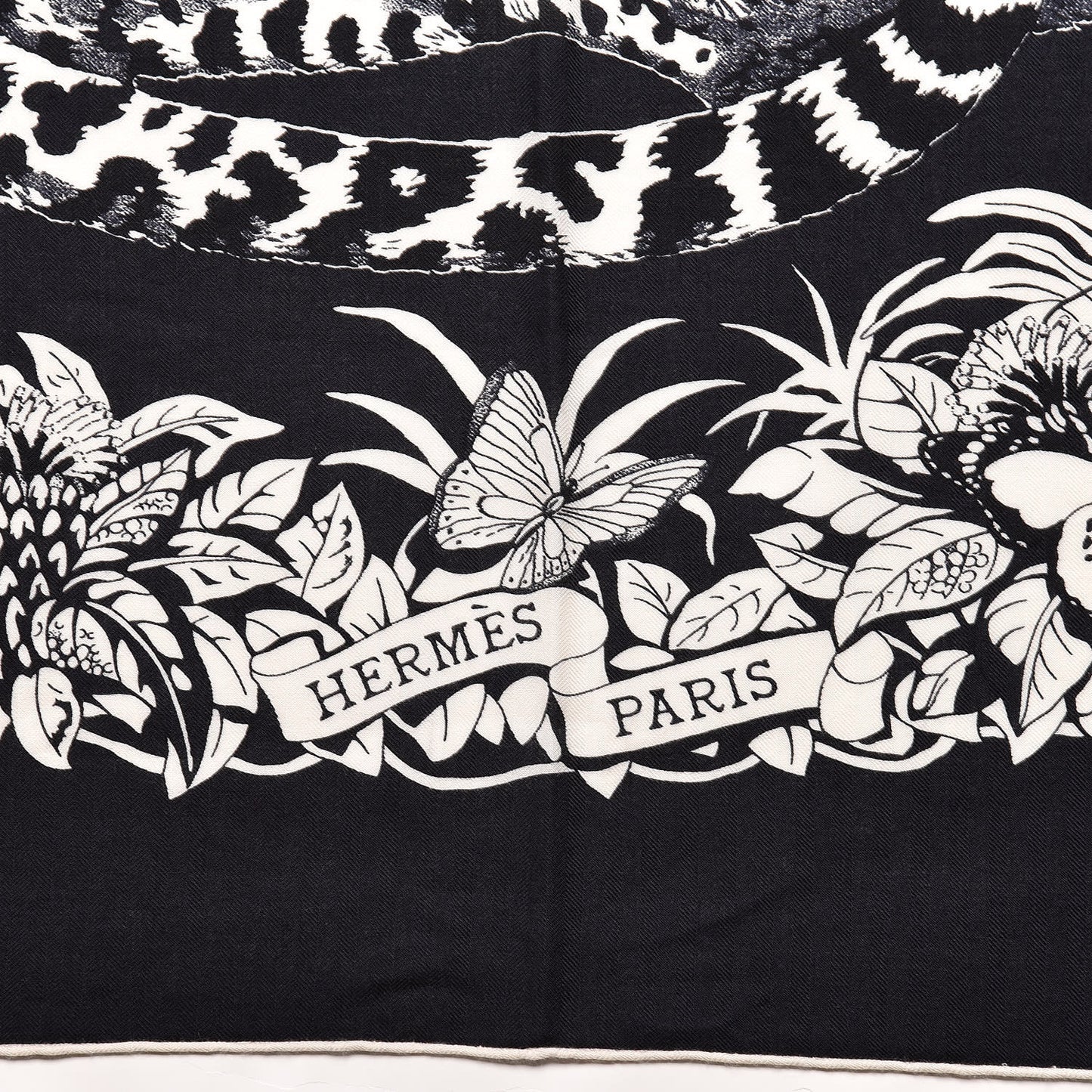 Cashmere Silk Jungle Love Tattoo Shawl 140 Bleu Black White