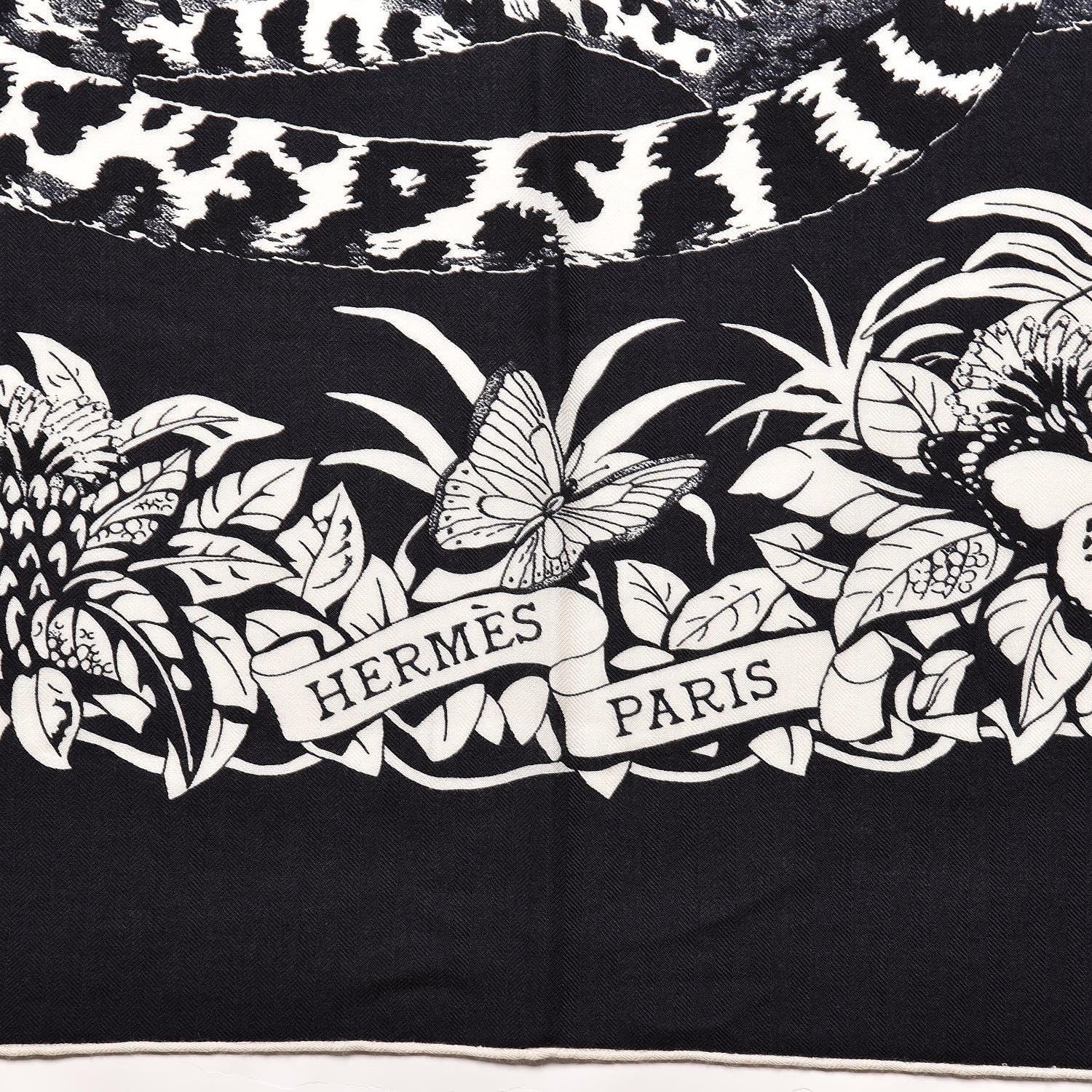 Hermes Cashmere Silk Jungle Love Tattoo Shawl 140 Bleu Black White 3 of 5