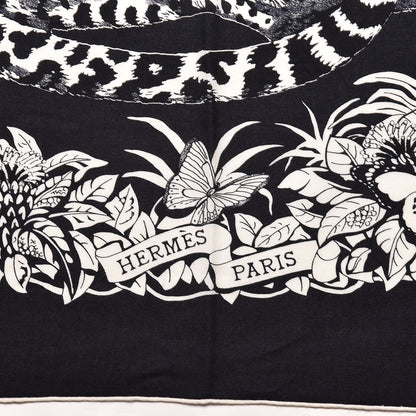 Hermes Cashmere Silk Jungle Love Tattoo Shawl 140 Bleu Black White 3 of 5