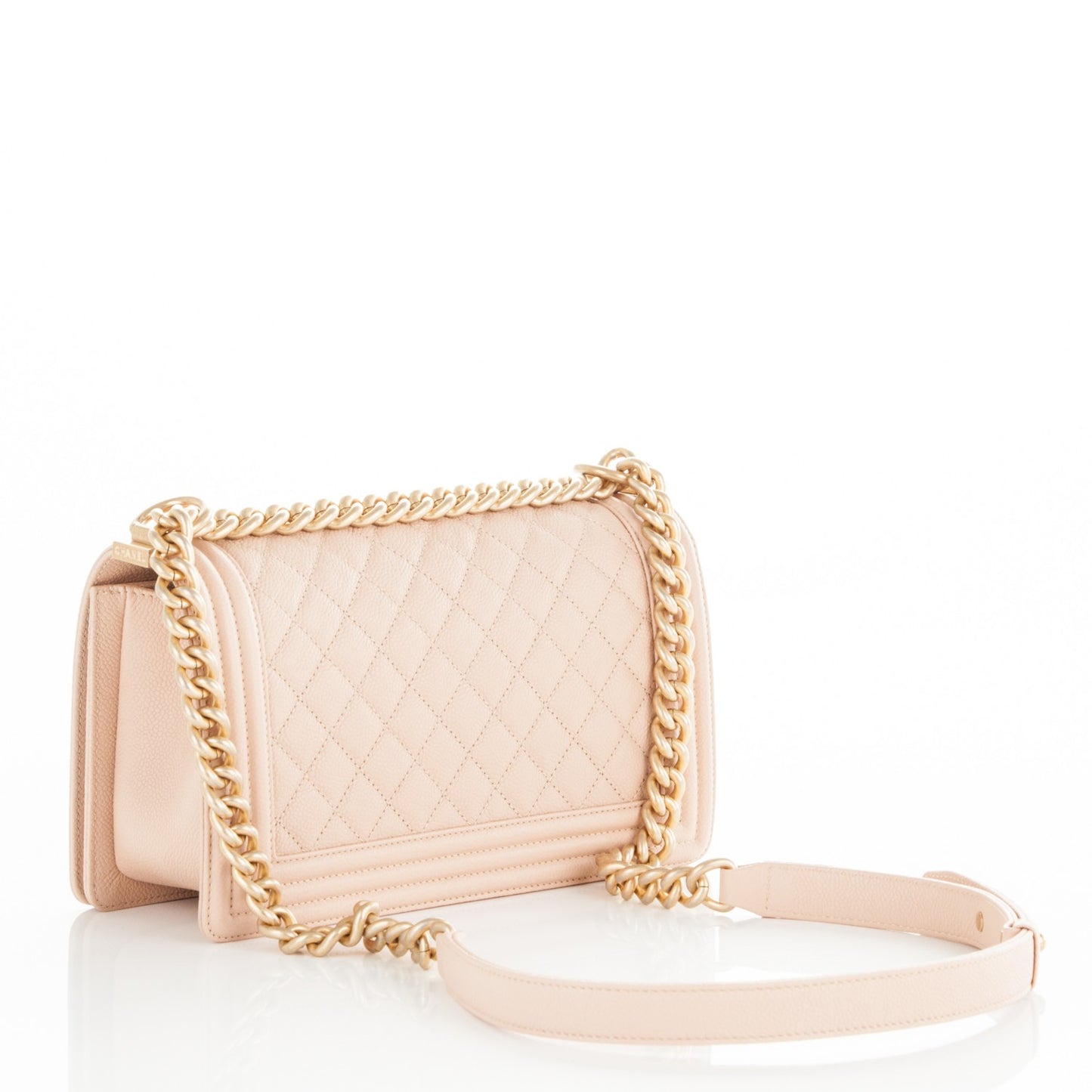 Caviar Quilted Medium Boy Flap Light Beige