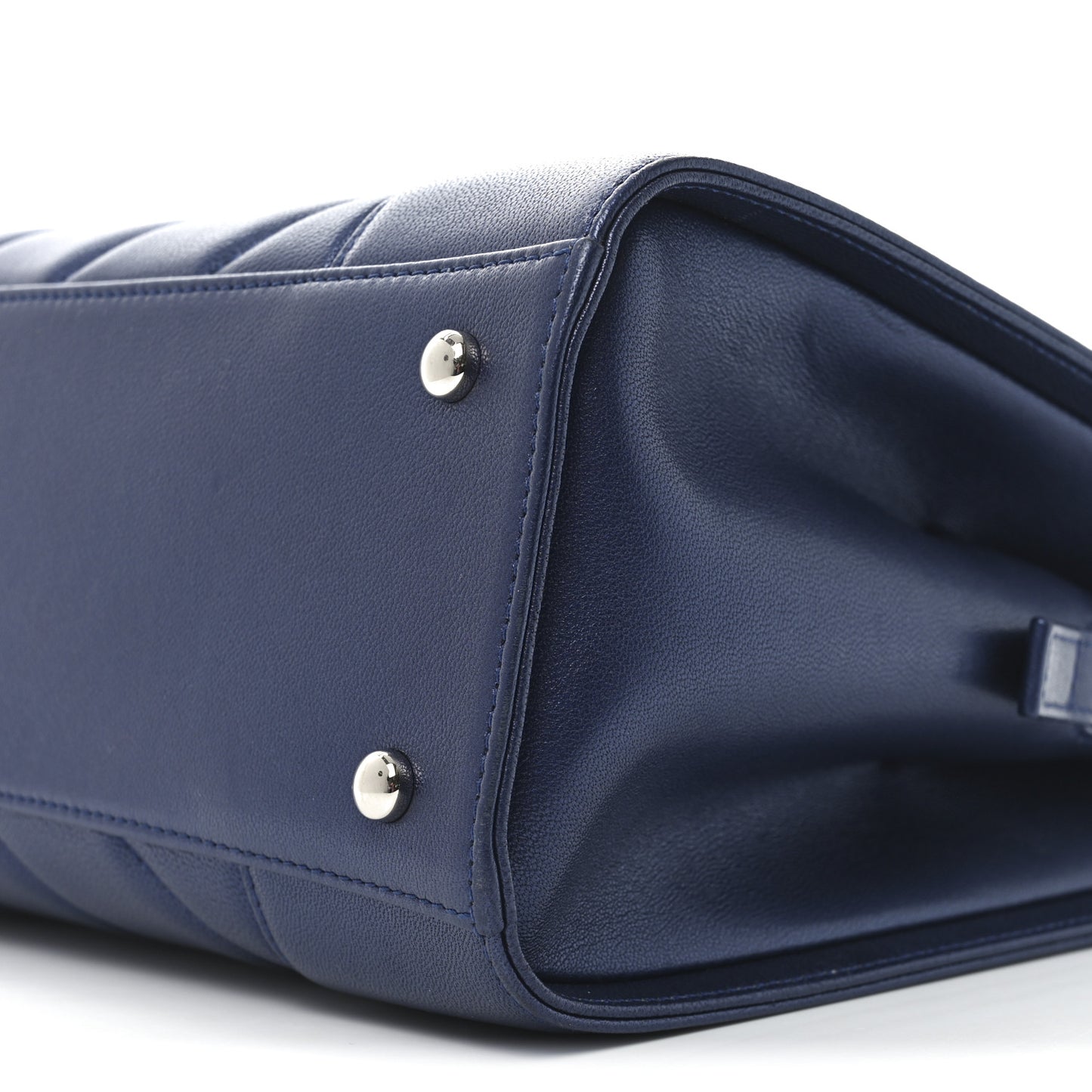 Sheepskin Chevron Quilted Mademoiselle Vintage Shopping Tote Navy