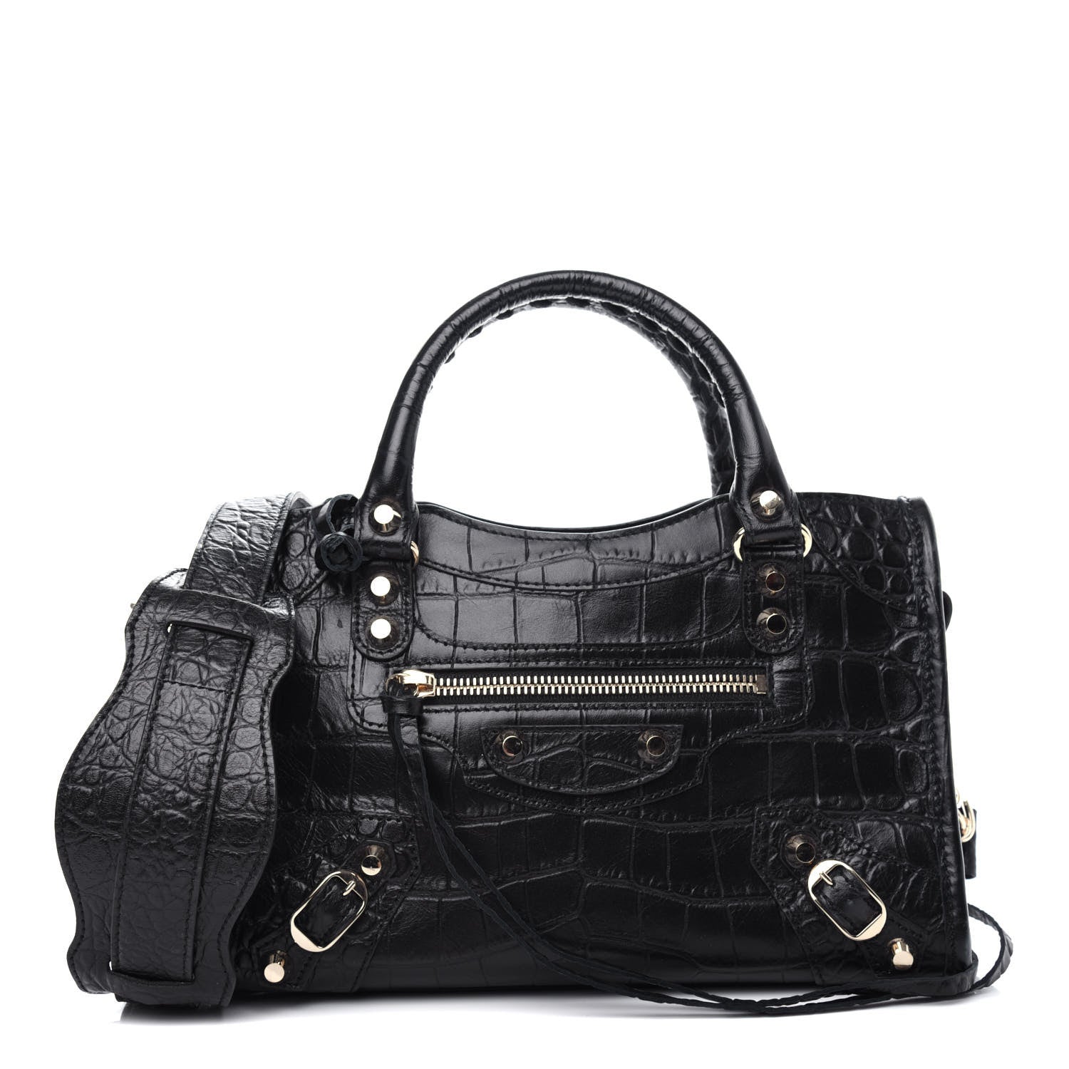 Balenciaga Calfskin Crocodile Embossed Classic SIlver Hardware Mini City Black 1 of 10