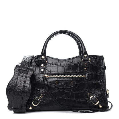 Balenciaga Calfskin Crocodile Embossed Classic SIlver Hardware Mini City Black 1 of 10