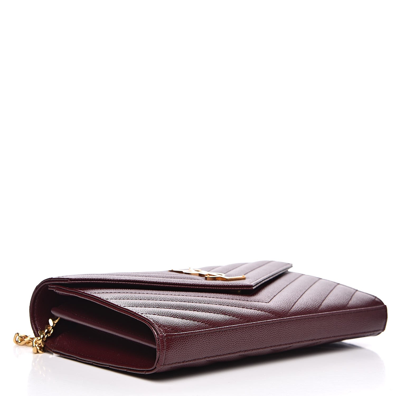 Saint Laurent Grain De Poudre Matelasse Chevron Monogram Chain Wallet Rouge Legion 4 of 8