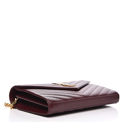 Saint Laurent Grain De Poudre Matelasse Chevron Monogram Chain Wallet Rouge Legion 4 of 8