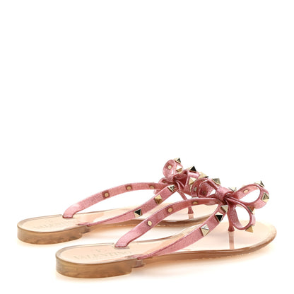Valentino Garavani PVC Jelly Glitter Rockstud Bow Thong Sandals 35 Pink 5 of 9