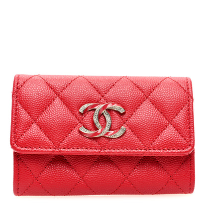 Chanel Caviar Quilted Crystal Enamel CC Card Holder Red 1 of 8