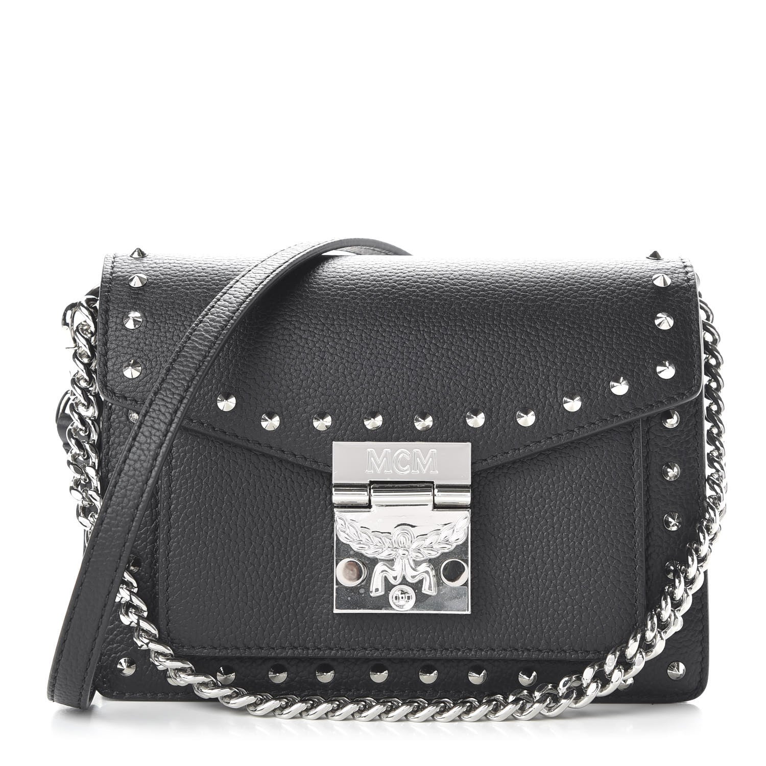 MCM Calfskin Studded Mini Patricia Crossbody Black 1 of 10