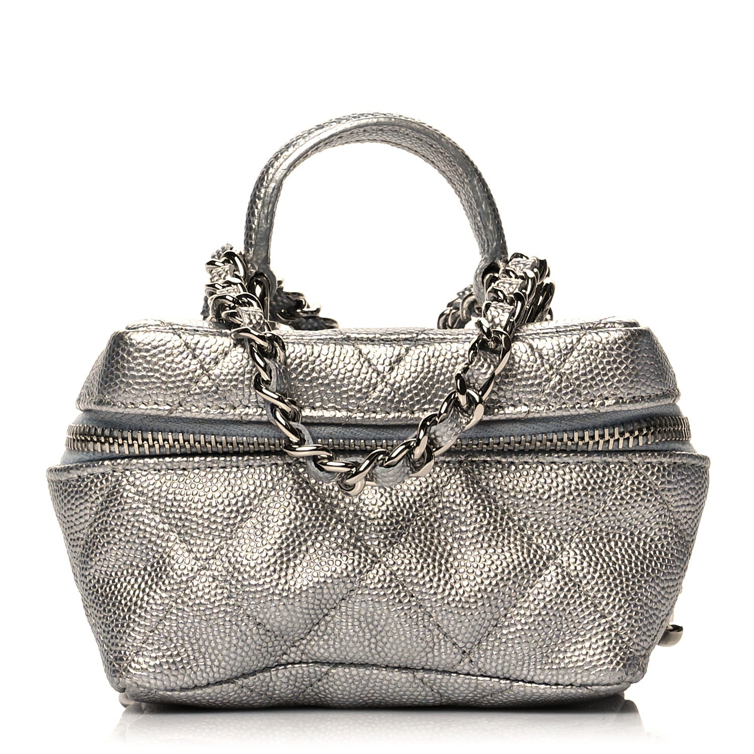 Chanel Metallic Caviar Quilted Mini Top Handle Vanity With Chain Silver 1 of 11